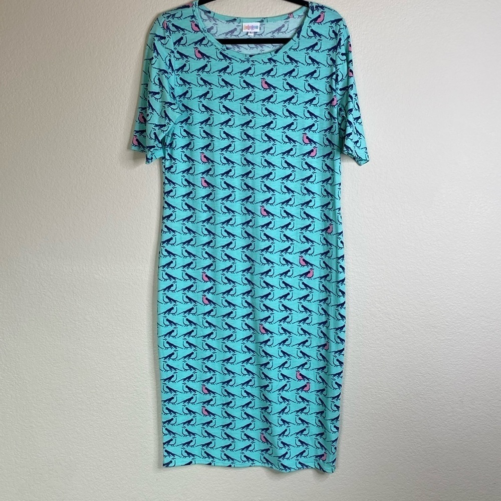 Lularoe Julia women’s large sparrow birds blue turquoise EUC